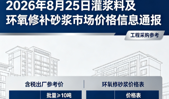 福田2026年8月25日灌浆料及环氧修补砂浆市场价格信息通报